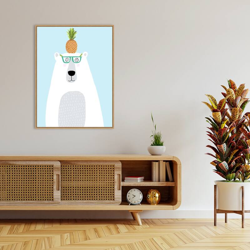 Polar Bear with Pineapple by Carla Daly Framed Canvas Wall Art Print