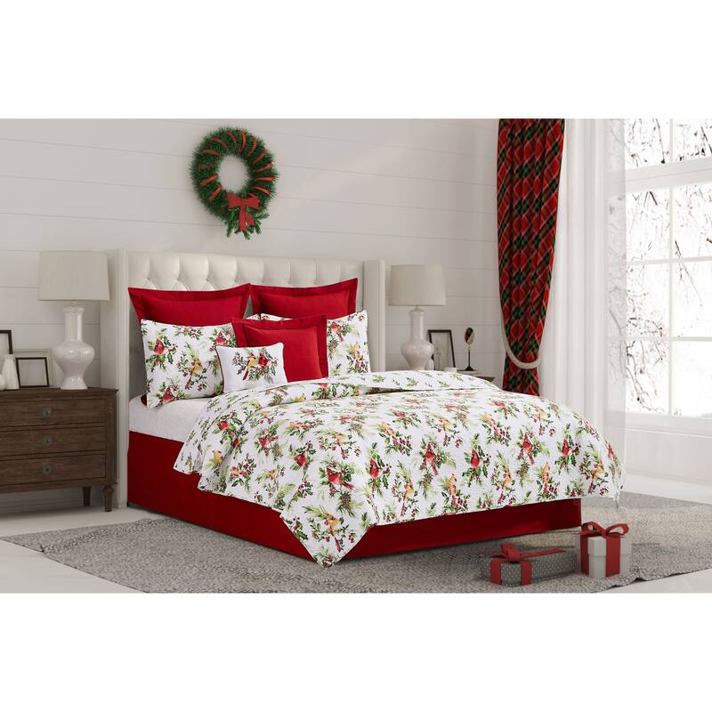 Ruby Cardinal Cotton Quilt Set - Reversible and Machine Washable - Queen