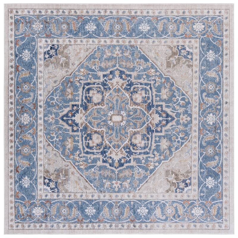 SAFAVIEH Elwood Tulin Traditional Medallion Rug - 6'5" Square - Navy/Beige
