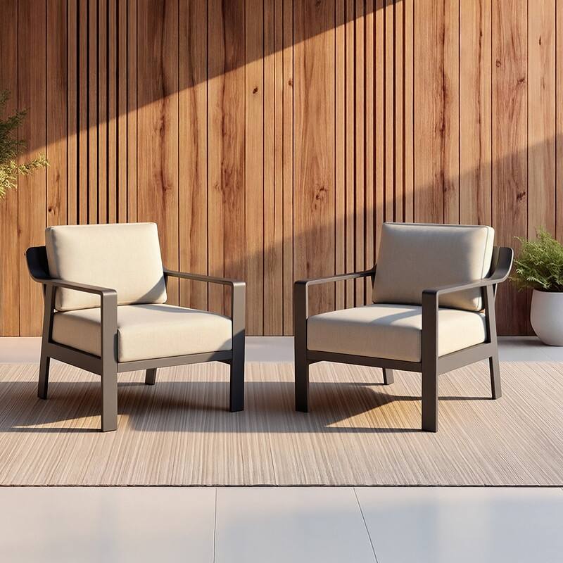 Spruce & Spring Outdoor Patio Furniture Set Aluminum Sofa Accent Chair - 2 Chair - Light Gray