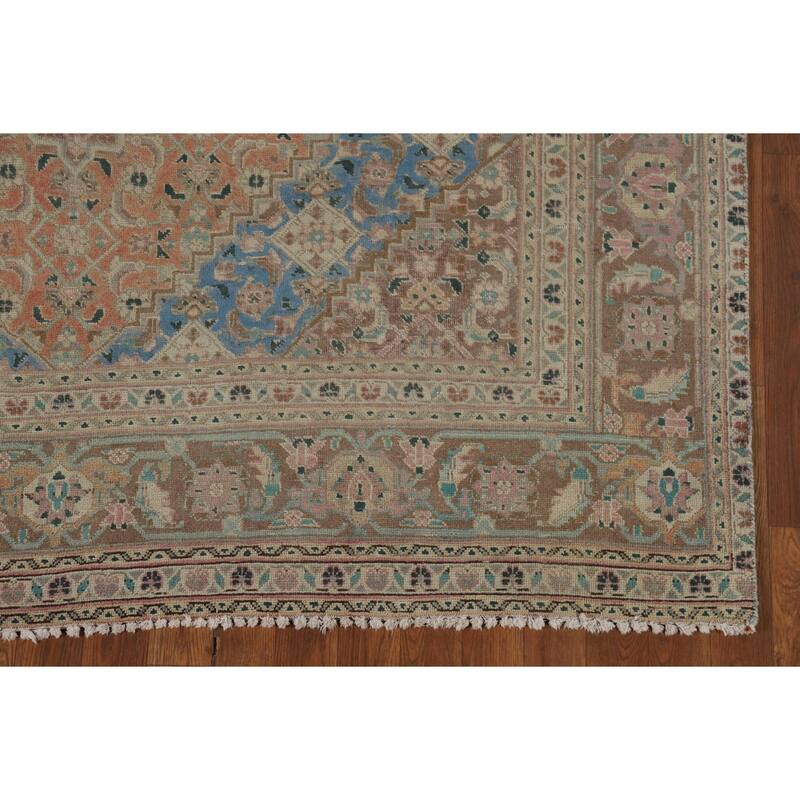 Geometric Tabriz Vintage Persian Rug Hand-Knotted Wool Carpet - 6'4" x 9'8"