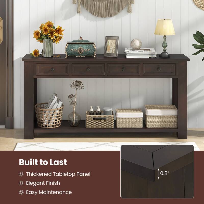 Gymax 63'' Farmhouse Entryway Table with 4 Storage Drawers and Open