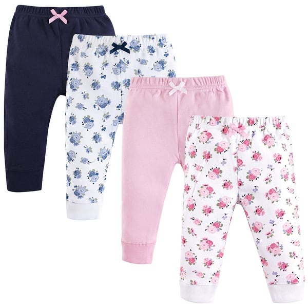 slide 1 of 1, Luvable Friends Baby Girl Cotton Pants 4pk, Floral 12-18 Months - Floral
