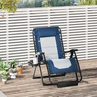 Outsunny Zero Gravity Lounger Chair, Folding Reclining Patio Chair with Cup Holder, Headrest, Footrest, for Poolside, Camping