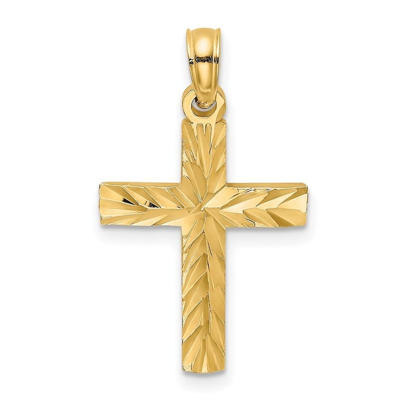 Curata 14k Yellow Gold Small Diamond-cut Block Cross Pendant Necklace 12mm x 18mm