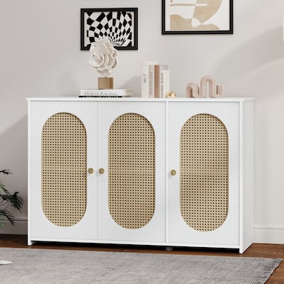 Oval Rattan Doors Sideboard with Adjustable Shelves