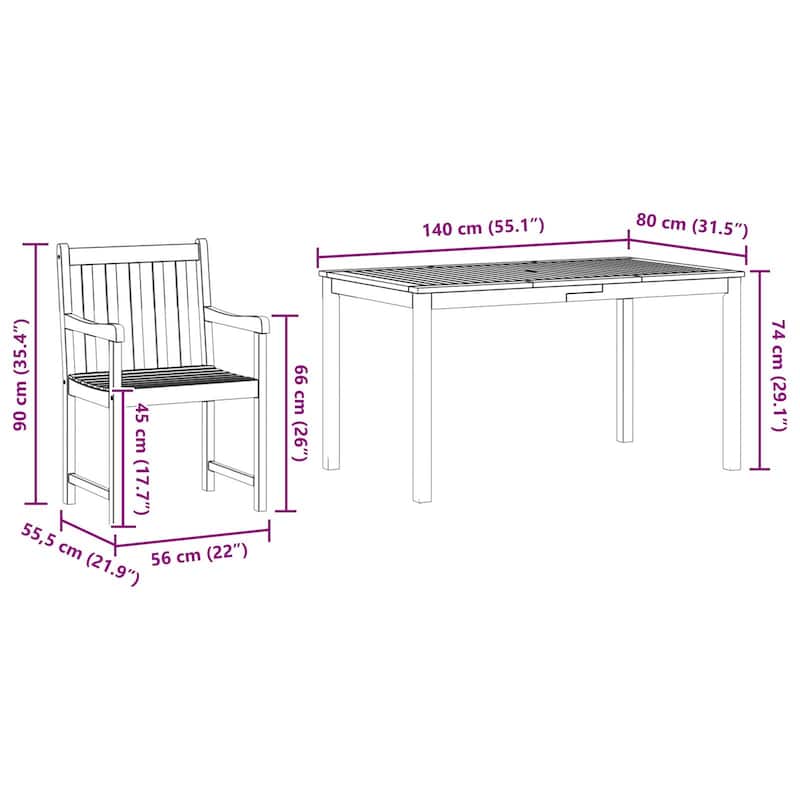 vidaXL Dining Table Set Set of 5 Brown Solid Acacia wood Durable - 55.1 x 31.5 x 29.1