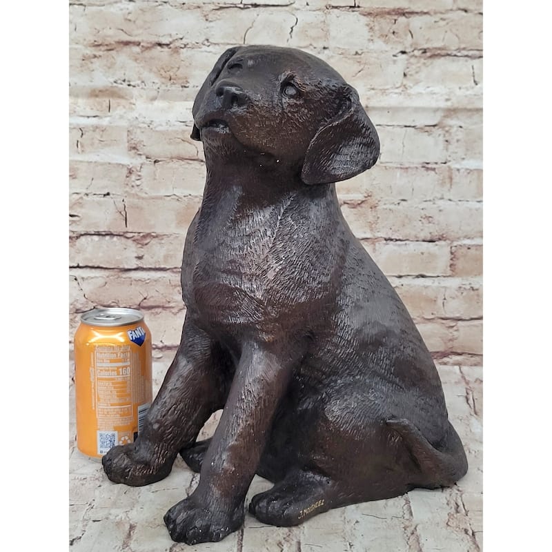 Bronze Metal Labrador Puppy Imitative Dog Sculpture Statue Figure Signed Art Collectible