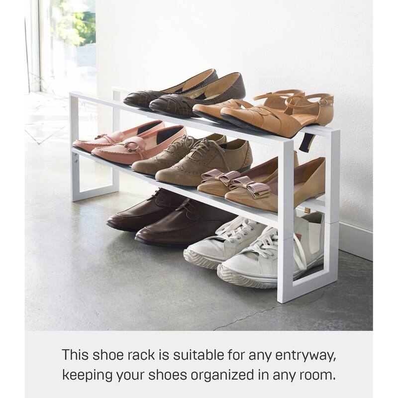 Yamazaki Home Expandable Shoe Rack - Two Sizes, Steel, Double, Holds 6 to 12 shoes, Expandable