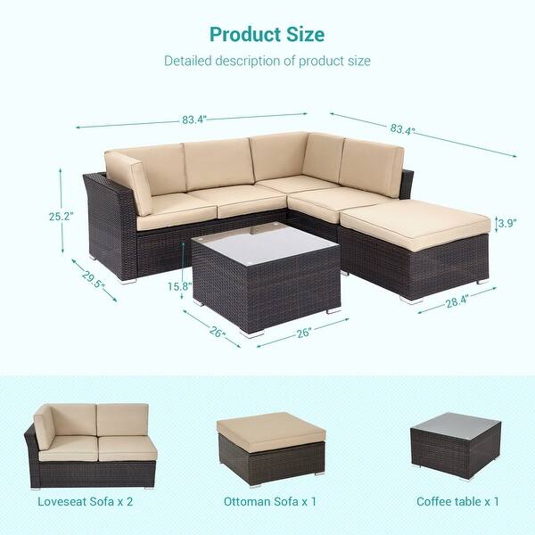 dimension image slide 2 of 6, Bonosuki 4-piece Outdoor Rattan Sectional Conversation Sofa Set