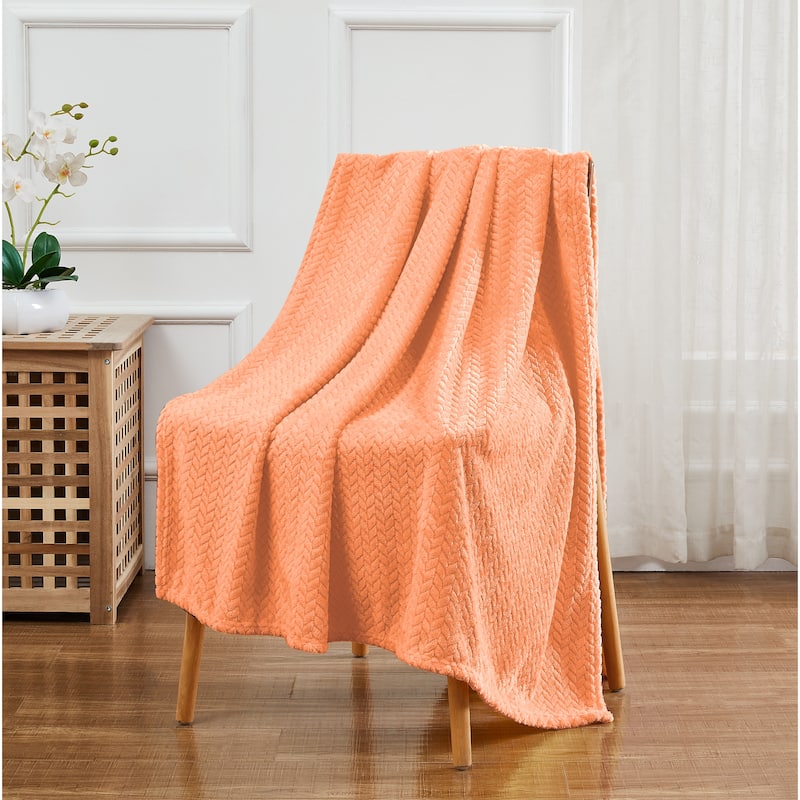 Herringbone Plush Flannel Throw 300gsm 50"x70" - Peach