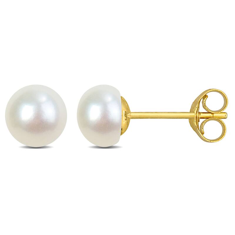 Miadora 6-6.5mm Cultured Freshwater Pearl Stud Earrings in Yellow Plated Sterling Silver