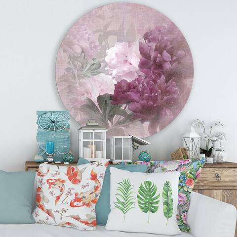 Designart 'Vintage Purple and Pink Flowers II' Traditional Metal Circle Wall Art