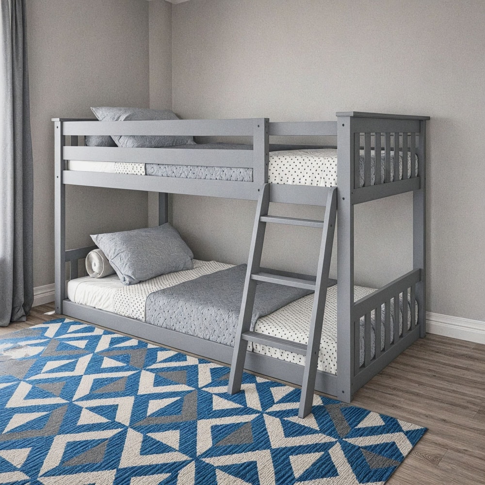 Now Furniture Solid Wood Twin Over Twin Low Bunk Bed with Straight Ladder