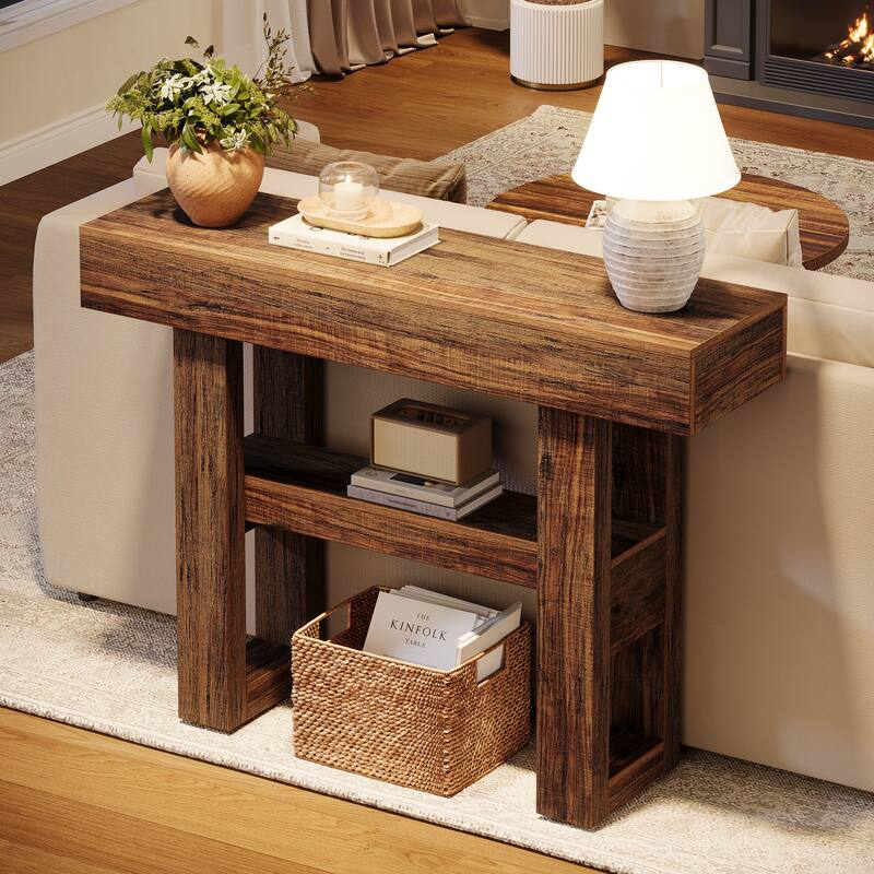 41-Inch Farmhouse Console Table for Entryway, 2-Tier Narrow Sofa Table - 41.34" W x 11.81" D x 31.5" H
