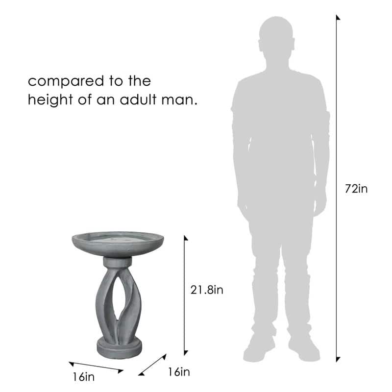 SunJet 21.8" Tall Modern Concrete Garden Bird Bath - 21.8'' H X 16'' W X 16'' D