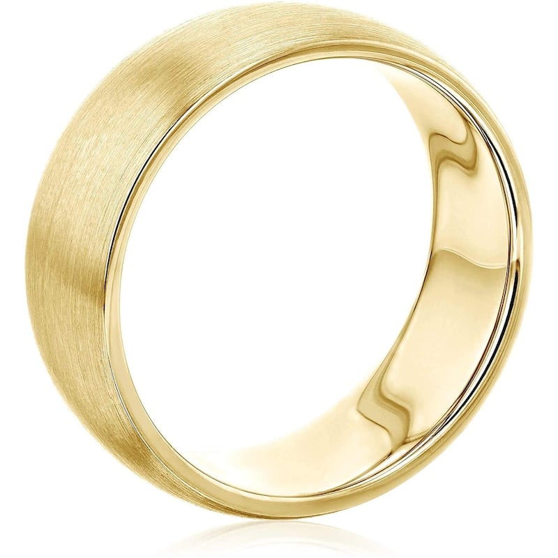 Annello by Kobelli Solid 14k Gold 8mm Domed Satin Matte Gold Wedding Ring