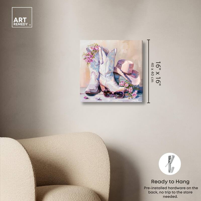 Spring Pink Cowboy Necessities Canvas by Art Remedy, Gallery Wrapped