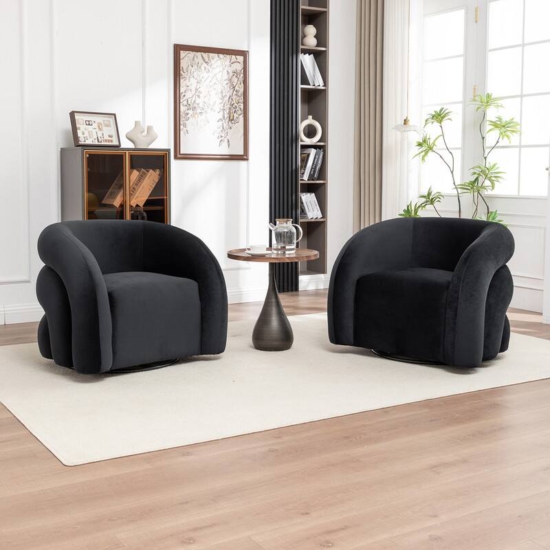 SEYNAR Modern Glam Velvet 360 Degree Swivel Accent Armchair with Tufted Back Set of 2 - Black