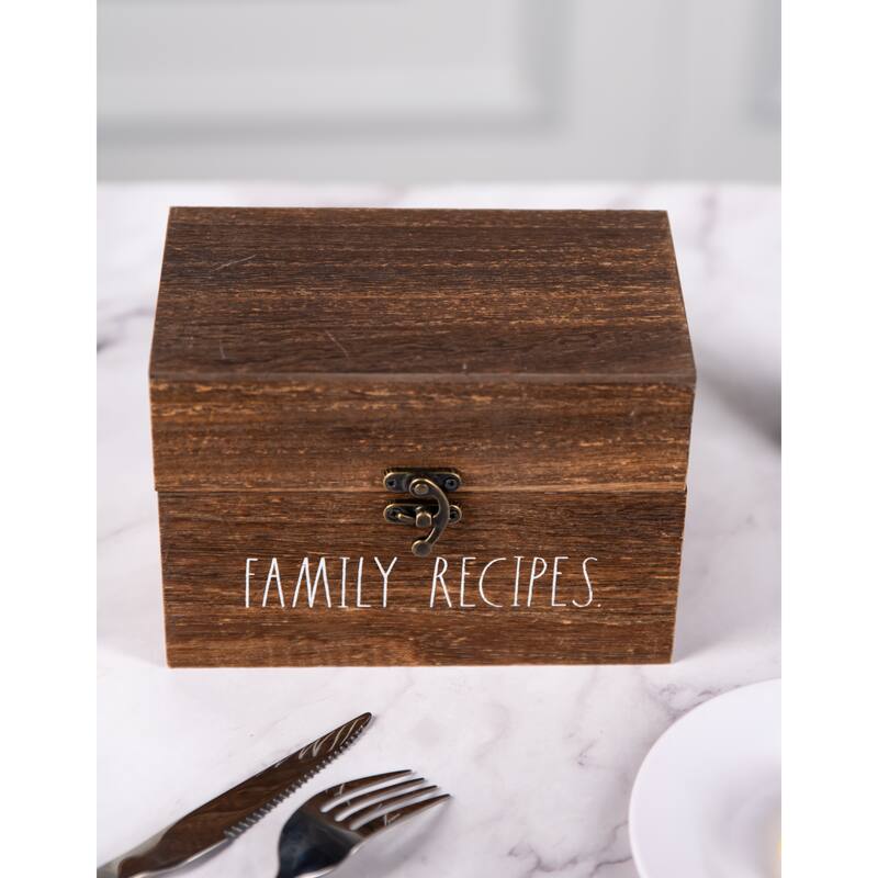 Rae Dunn Antique Recipe Box - Dividers not Included - Dark Wood Tone - Family Recipes