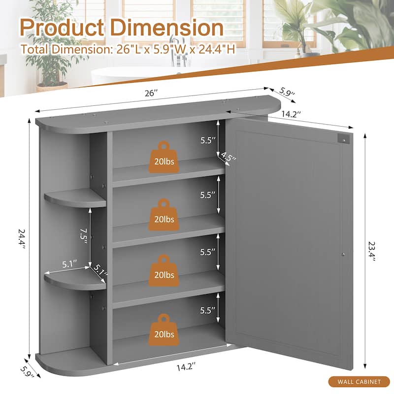 Futzca Bathroom Medicine Cabinet with Mirror and 6 Open Shelves