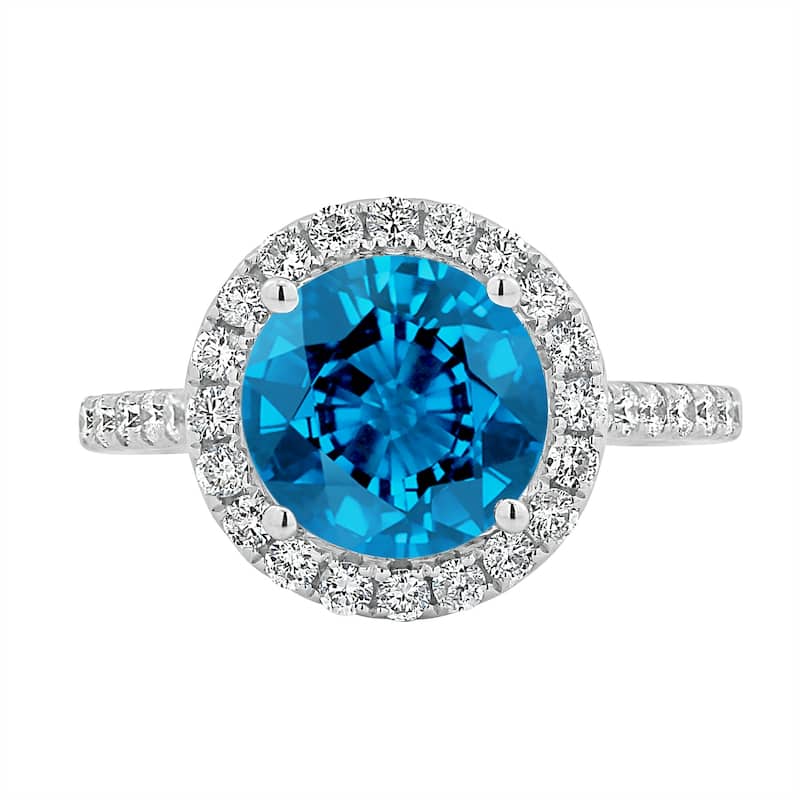 Auriya 3 1/3ct Fancy Round Swiss Blue Topaz and Halo Diamond Engagement Ring 5/8ctw 14k Gold