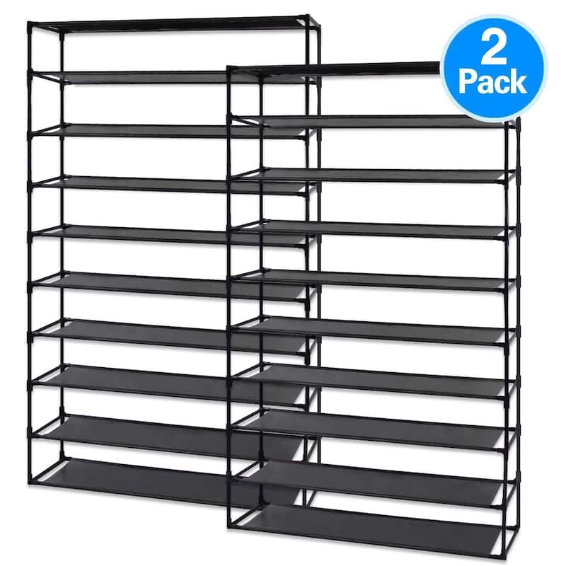Shoe Rack Detachable Non-Woven Waterproof Fabric Shoe Organizer Tower Black Set of 2