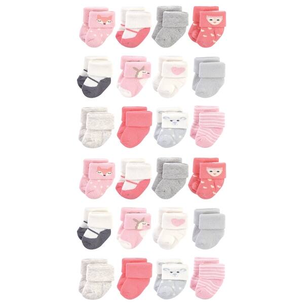 slide 1 of 1, Hudson Baby Cotton Rich Baby Terry Socks 24-Pack, Girl Woodland, 0-3 Months - Girl Woodland Girl Woodland - 0-3 Months