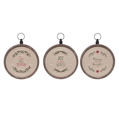 Transpac MDF Merry & Bright Signs Set of 3 Christmas Home Decorations