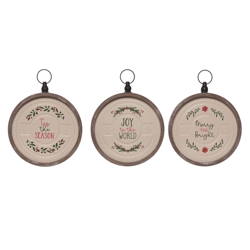 Transpac MDF Merry & Bright Signs Set of 3 Christmas Home Decorations