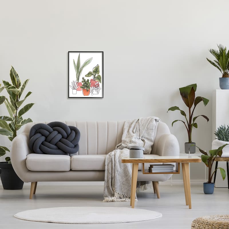 Stupell Green Plants in Orange Planters Modern Abstract Foliage Framed Wall Art