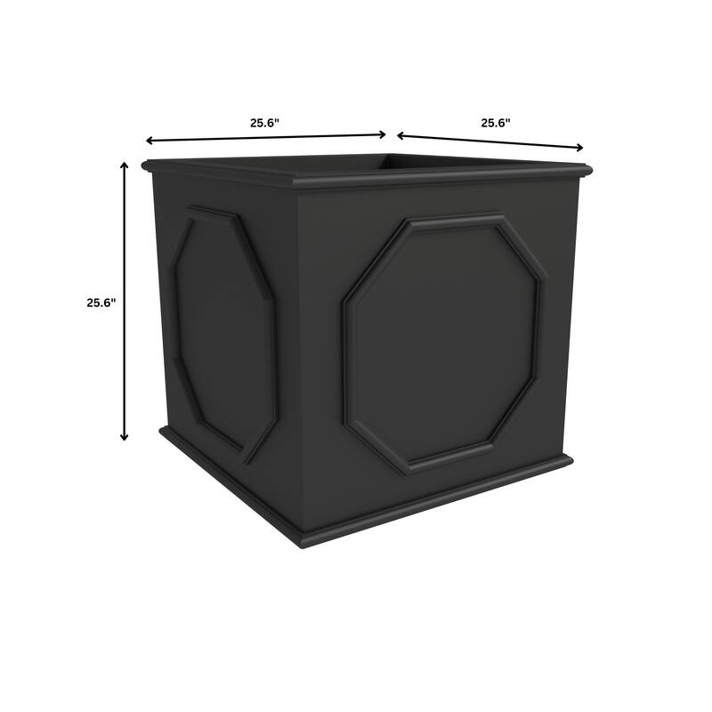 Sprout Handcrafted Square Fiberstone Garden Planter, Durable Weatherproof Plant Pot with Drainage for Outdoor Landscaping