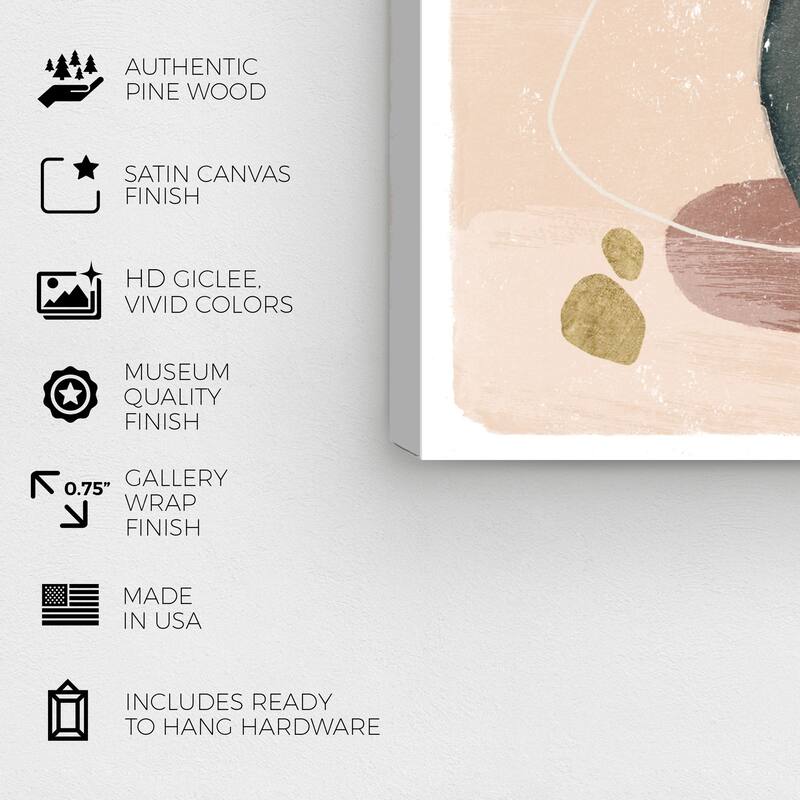 Wynwood Studio Canvas Abstract Shapes and Sound Pink and Metallic Gold Transitional Wall Art Canvas Print