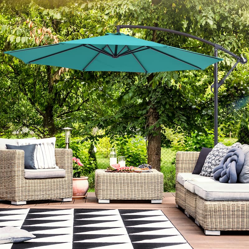 BONOSUKI 10ft Patio Umbrella,Hanging Market Umbrellas w/Tilt Adjustment - Lake Blue