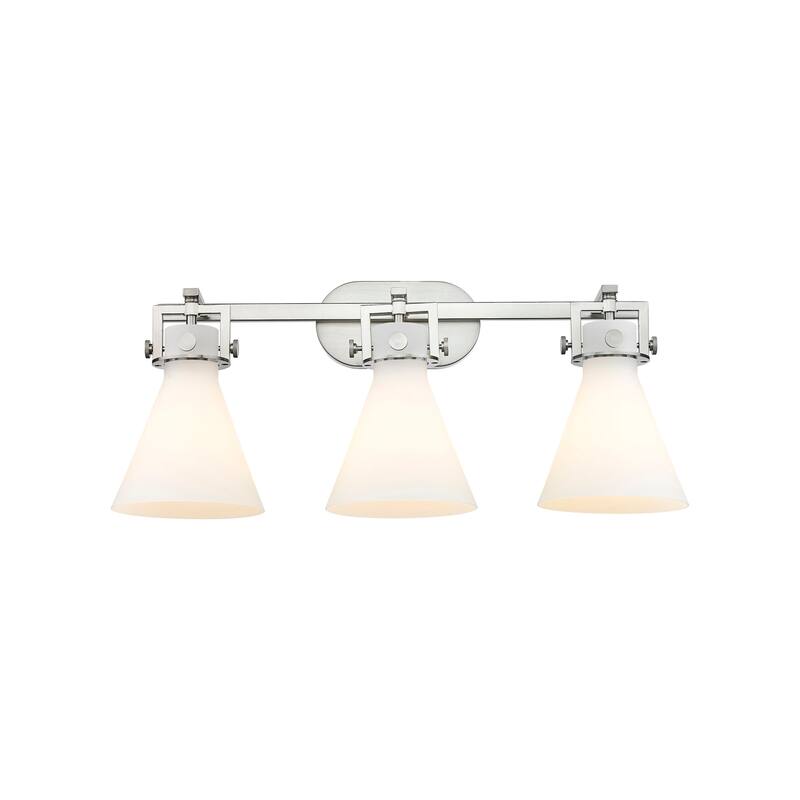 Innovations Lighting 411-3W-12-27 Newton Cone Vanity Newton Cone 3 - Satin Nickel / Matte White