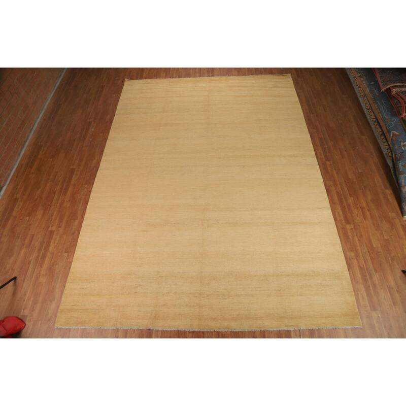 Modern Yellow Gabbeh Oriental Area Rug Handmade Wool Carpet - 8'11"x 13'9"