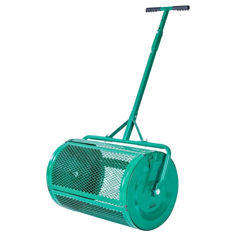 Green Steel Adjustable Lawn Compost Spreader with Push and Tow Handle - 23.6 L x 15.7 W x 43.3-49.2 H in.