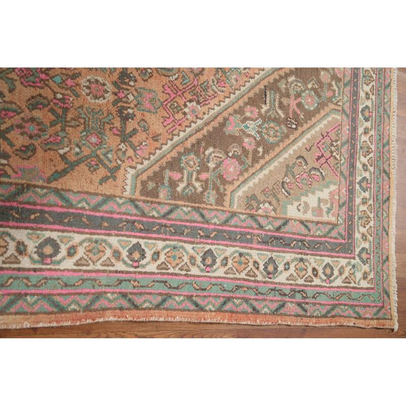 Hand Knotted Oriental 100% Wool Carpet Traditional Medallion Coral Hamedan Area Rug - 9' 8'' X 6' 11''
