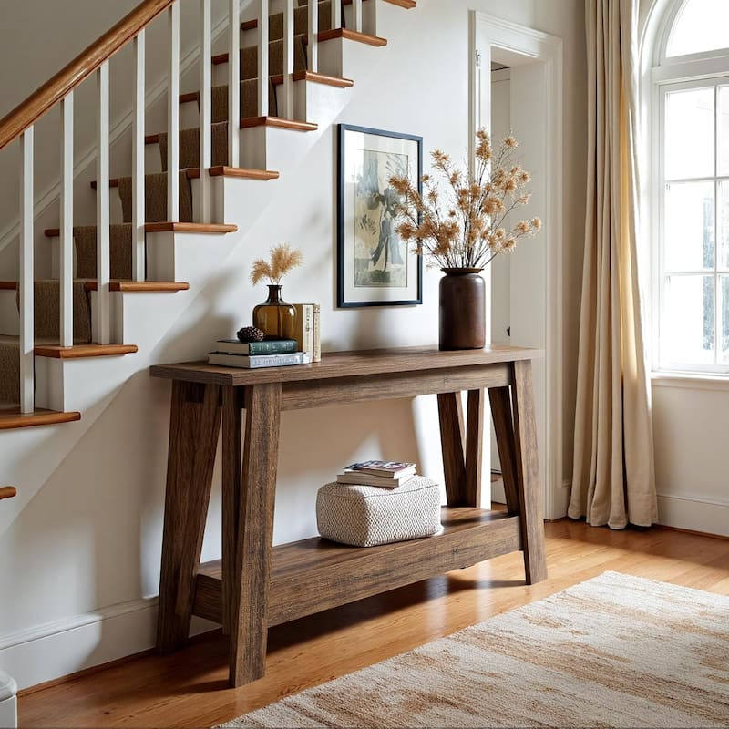 41.3" Farmhouse Console Table with Storage for Living Room, Hallway, Rustic Brown