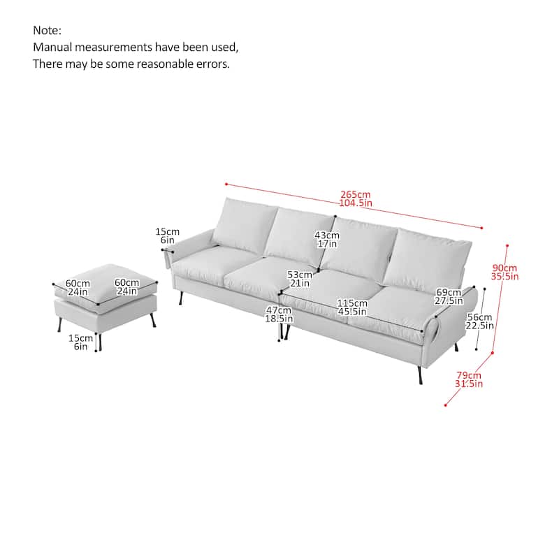 Modern Faux Leather L-Shaped Sofa with Convertible Ottoman