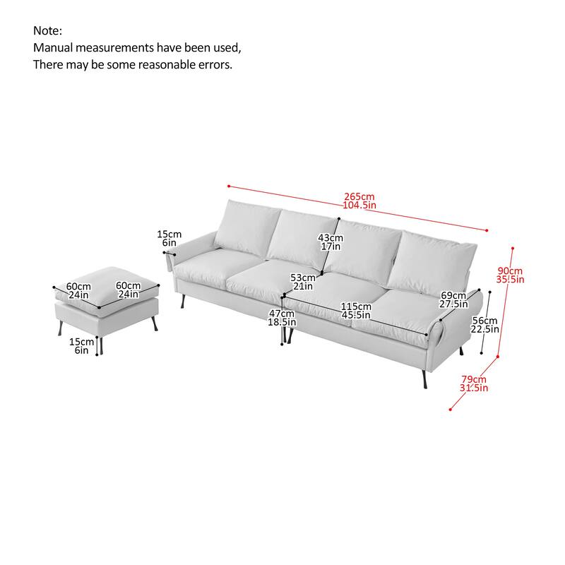 104.5"Modern Sectional L-Shaped Sofa Couch, Technical leather with Convertible Ottoman for Living Room or Apartment