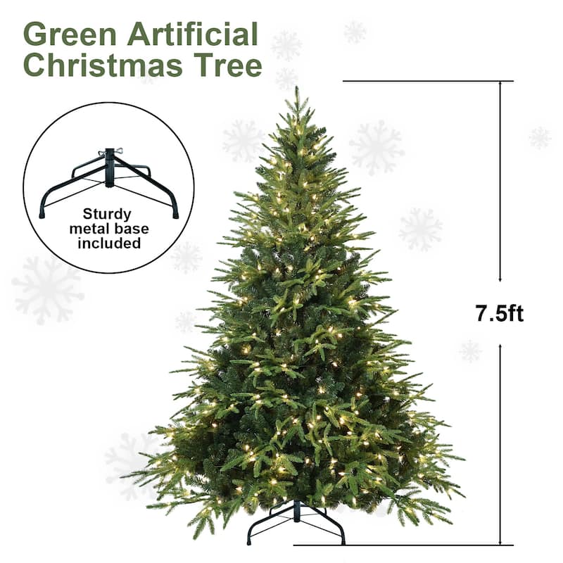 Pre-Lit Artificial Pine Tree - Warm White Incandescent Lights, PE+PVC Branches, Metal Stand - Green