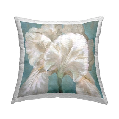 Stupell White Iris on Blue Printed Outdoor Throw Pillow Design by Nan