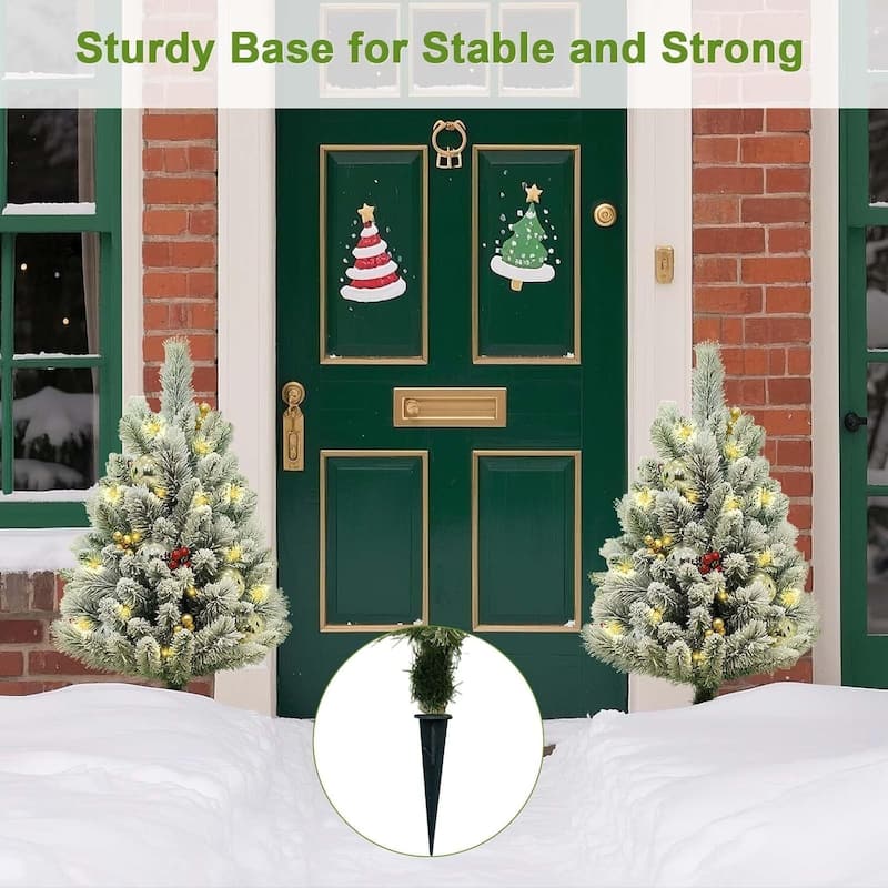 2Pcs Artificial Fir Christmas trees,with LED lights and Red Berries