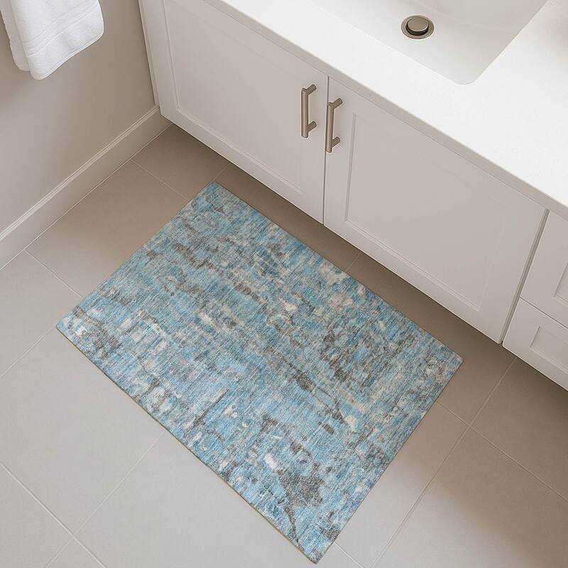 Premium Washable Super Soft Contemproary Rugged Mayfield Rug - Denim - 1'8" x 2'6"