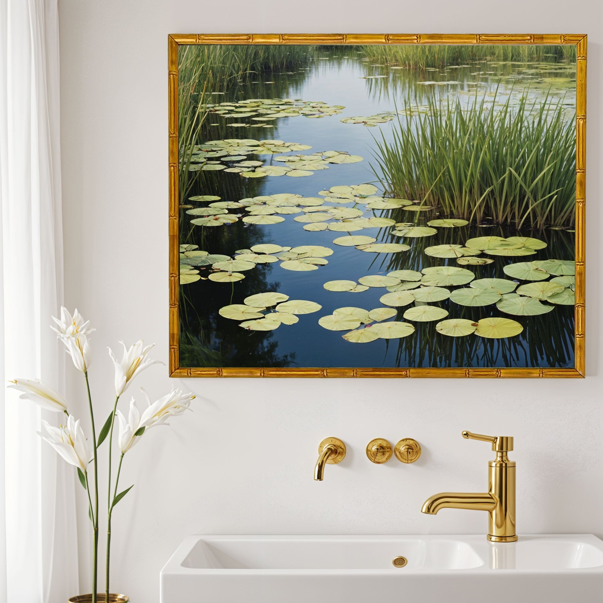 18x18 Frame Gold Bamboo Solid Wood Picture Frame | 1 Inch Moulding