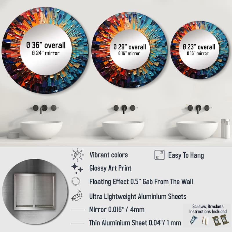 Designart "Colorful Mosaic print I" Music Large Round Mirror - Modern Multi-Color Bedroom Mirror Wall Decor