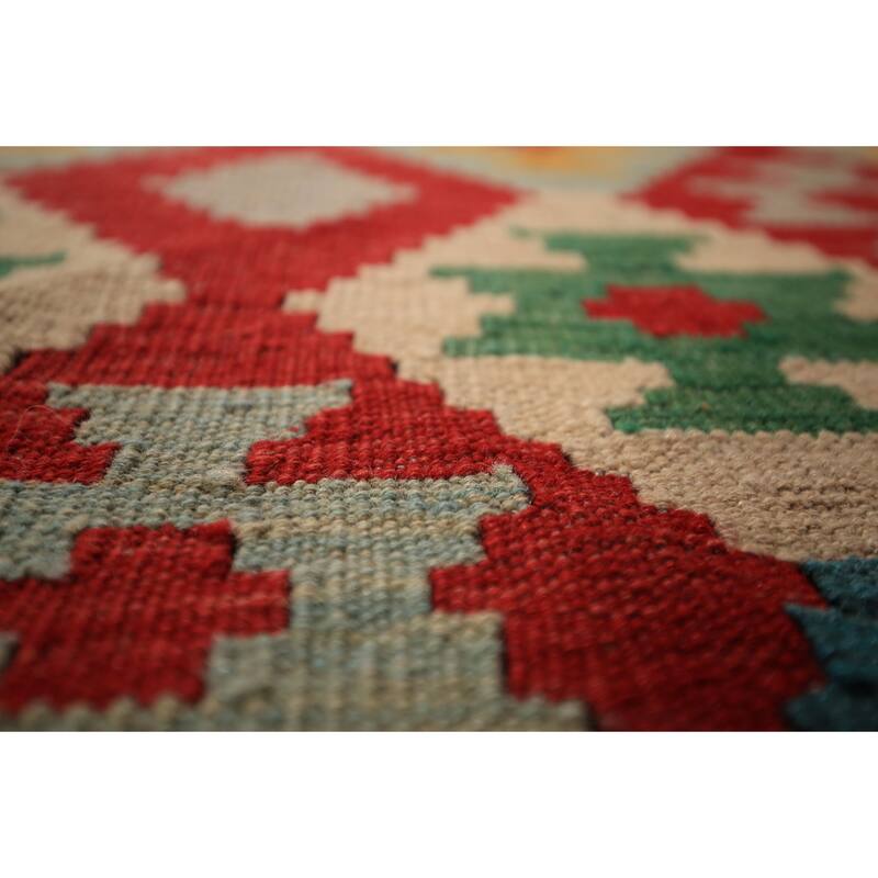 Geometric Kilim Orange Area Rug Hand-Woven Wool Carpet - 8'3" x 11'3"