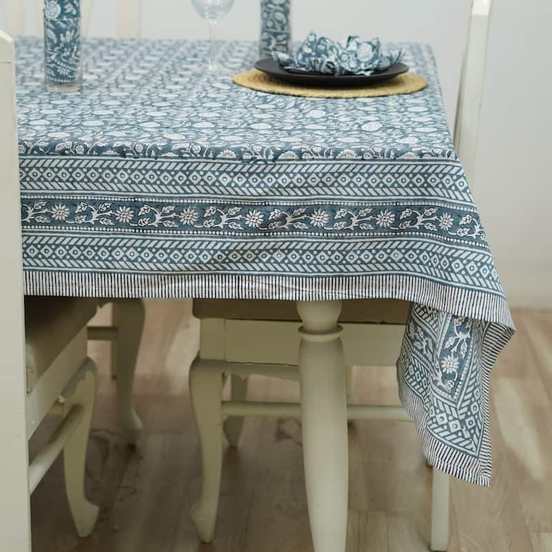 Fabdivine Floral Cotton Table Cover or Cloth Handmade Block Print for Dining & Home Décor Accent