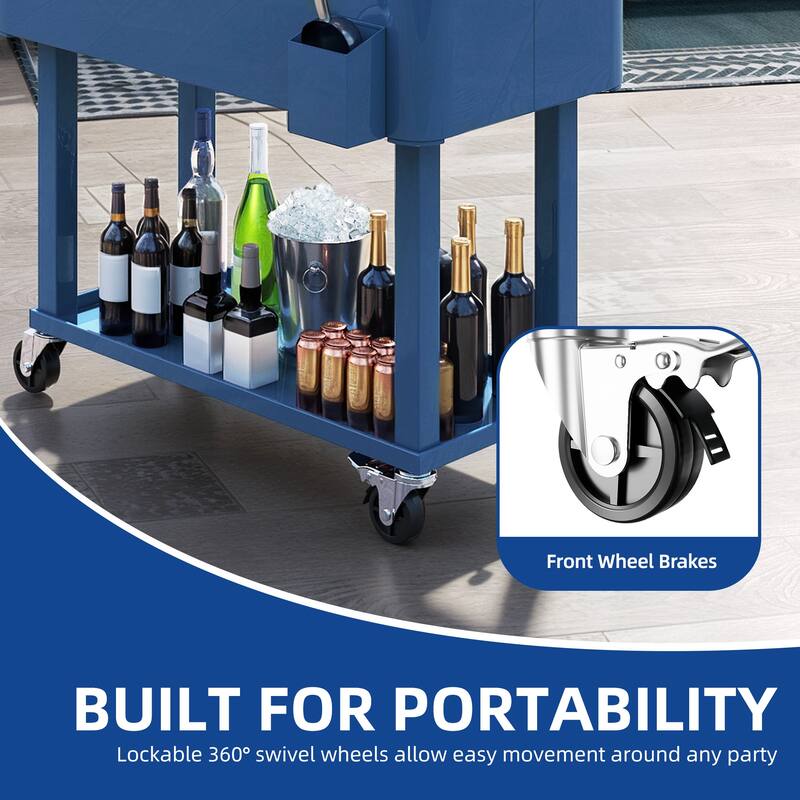 80 Quart Patio Cooler Cart With Bottle Opener Drainage - N/A